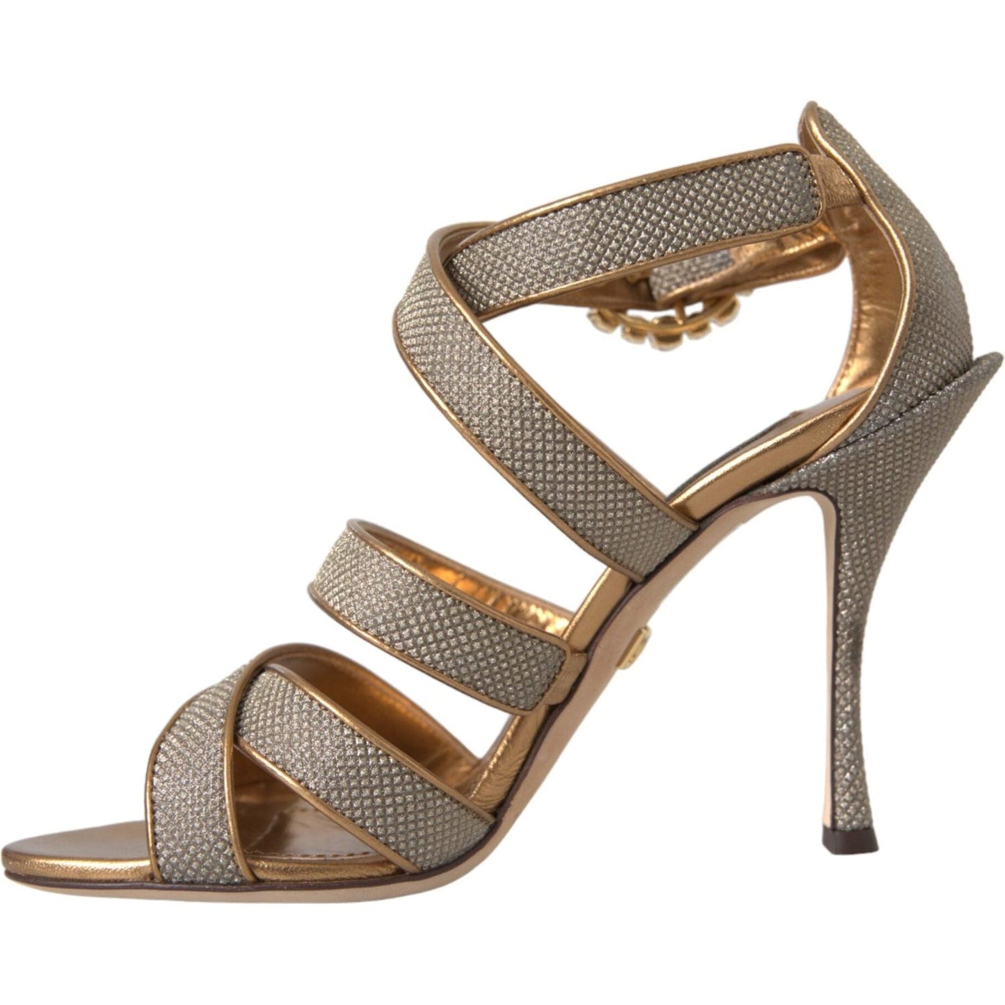 Dolce & Gabbana Bronze Crystal Strap Heels Sandals Shoes Dolce & Gabbana Dim Gray