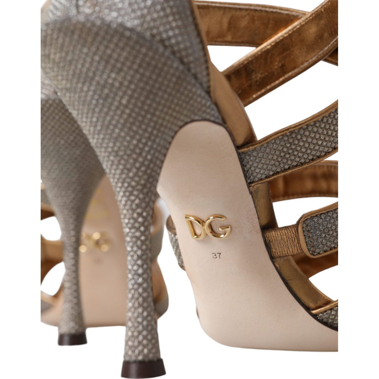Dolce & Gabbana Bronze Crystal Strap Heels Sandals Shoes Dolce & Gabbana Dim Gray