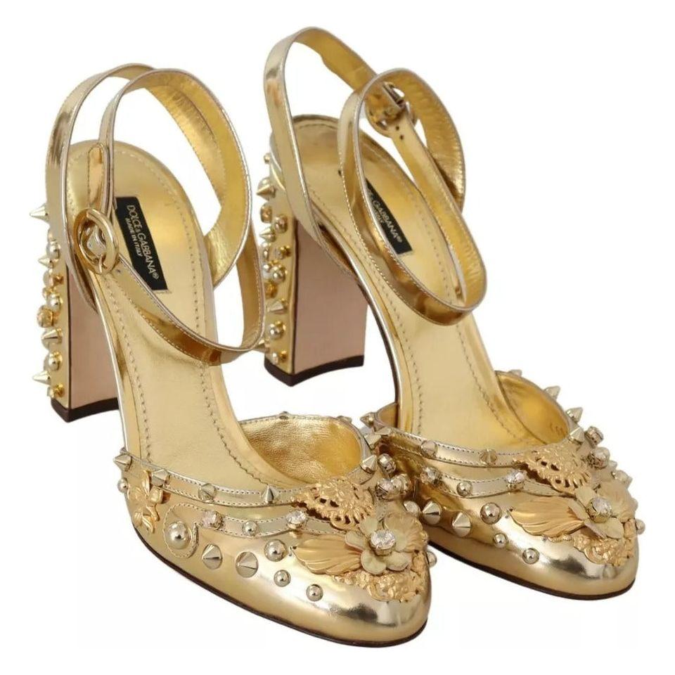 Dolce & Gabbana Gold Studs Vally Slingback Sandals Shoes Dolce & Gabbana Dark Khaki