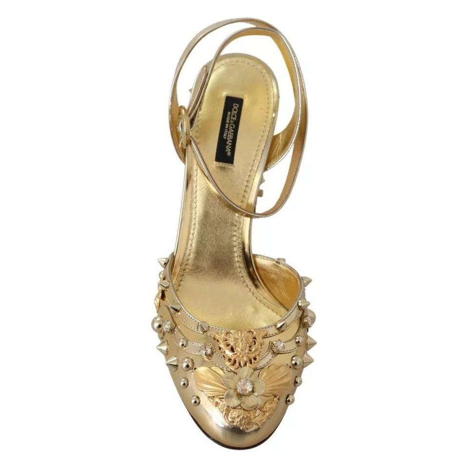 Dolce & Gabbana Gold Studs Vally Slingback Sandals Shoes Dolce & Gabbana Dark Khaki