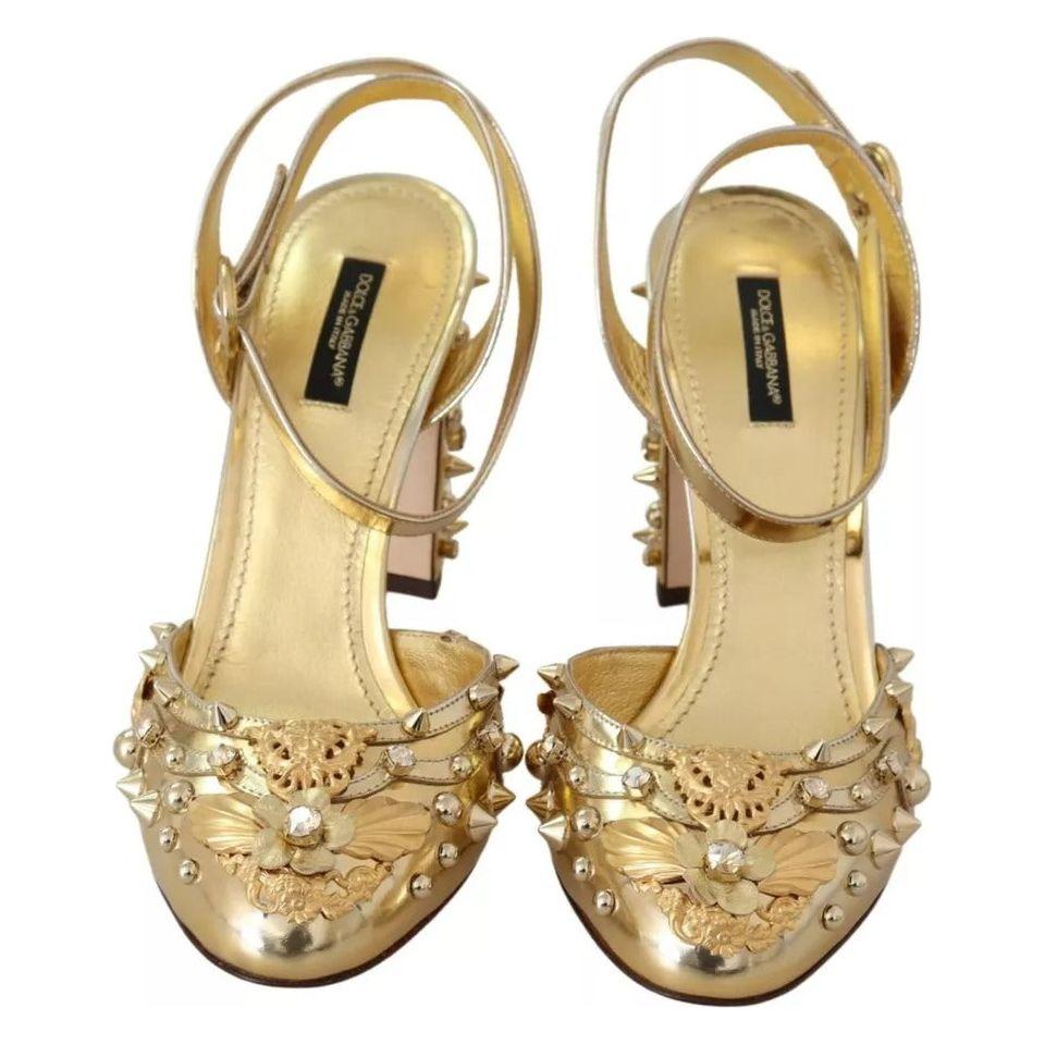Dolce & Gabbana Gold Studs Vally Slingback Sandals Shoes Dolce & Gabbana Dark Khaki