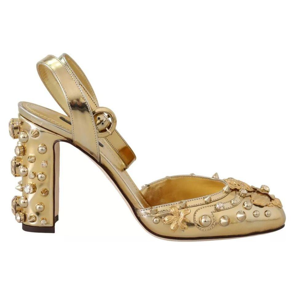 Dolce & Gabbana Gold Studs Vally Slingback Sandals Shoes Dolce & Gabbana Dark Khaki