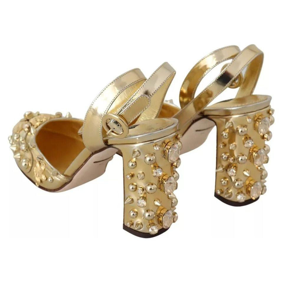 Dolce & Gabbana Gold Studs Vally Slingback Sandals Shoes Dolce & Gabbana Dark Khaki