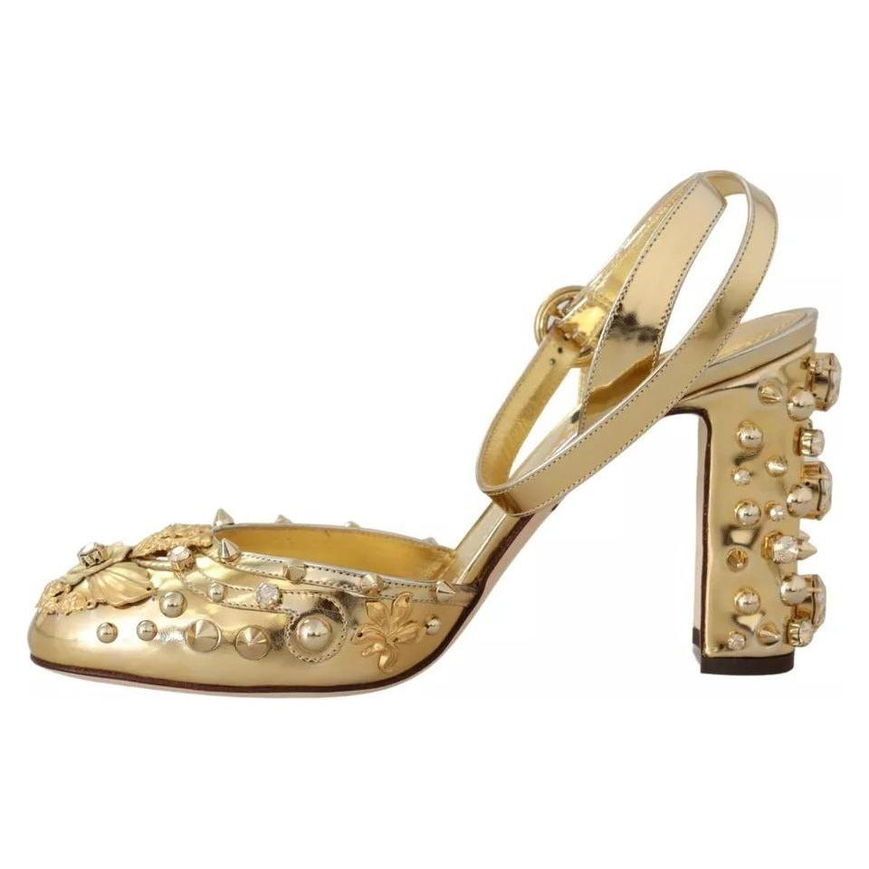 Dolce & Gabbana Gold Studs Vally Slingback Sandals Shoes Dolce & Gabbana Dark Khaki