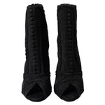 Dolce & Gabbana Black Tulle Stiletto Heels Short Boots Shoes LA10896-39