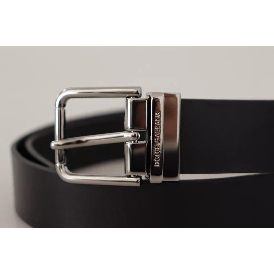Dolce & Gabbana Black Calf Leather Logo Engraved Metal Buckle Belt Dolce & Gabbana Dark Slate Gray