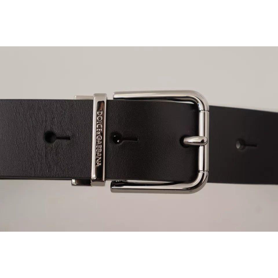 Dolce & Gabbana Black Calf Leather Logo Engraved Metal Buckle Belt Dolce & Gabbana Dark Slate Gray
