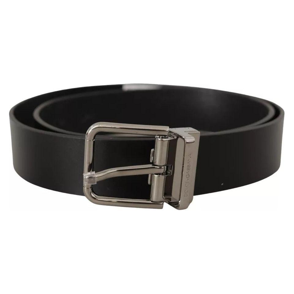 Dolce & Gabbana Black Calf Leather Logo Engraved Metal Buckle Belt Dolce & Gabbana Black