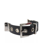 Dolce & Gabbana Black Leather Beige Strap Silver Metal Buckle Belt BEL9096-65