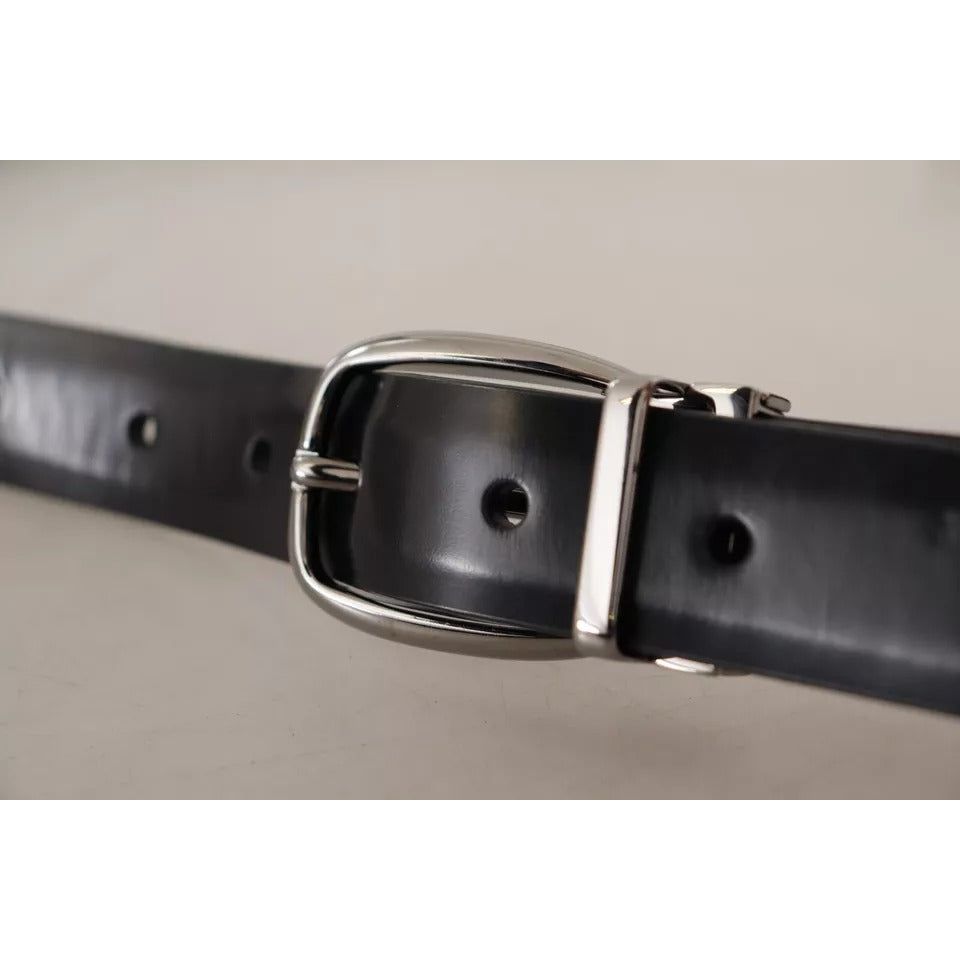 Dolce & Gabbana Black Classic Leather Chrome Metal Buckle Belt Dolce & Gabbana Dark Gray