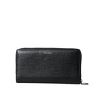 Dolce & Gabbana Black Leather Logo Patch Zip Around Continental Wallet BAG1511