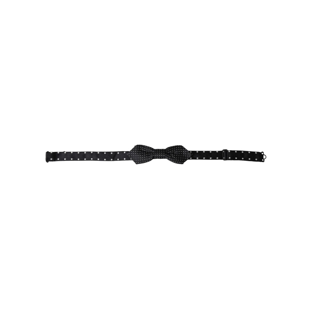 Dolce & Gabbana Black Silk Polka Dot Adjustable Neck Men Papillon Bow Tie FT3901
