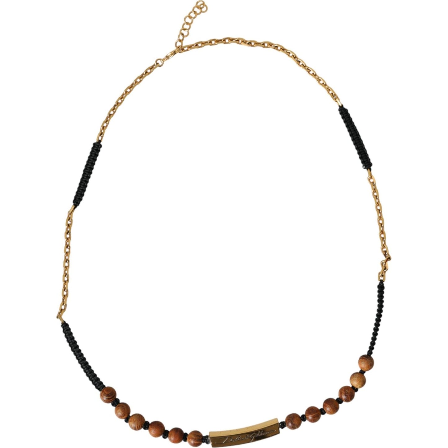 Dolce & Gabbana Black Gold Wooden Beaded Logo Pendant Necklace Dolce & Gabbana Rosy Brown