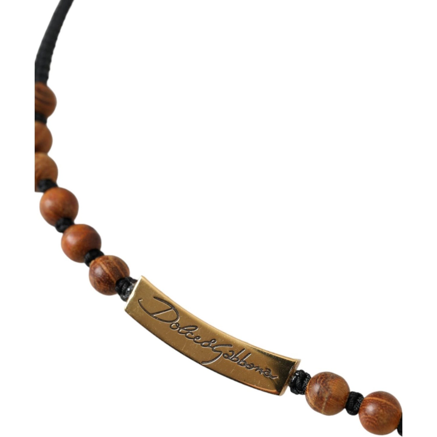 Dolce & Gabbana Black Gold Wooden Beaded Logo Pendant Necklace Dolce & Gabbana Sienna