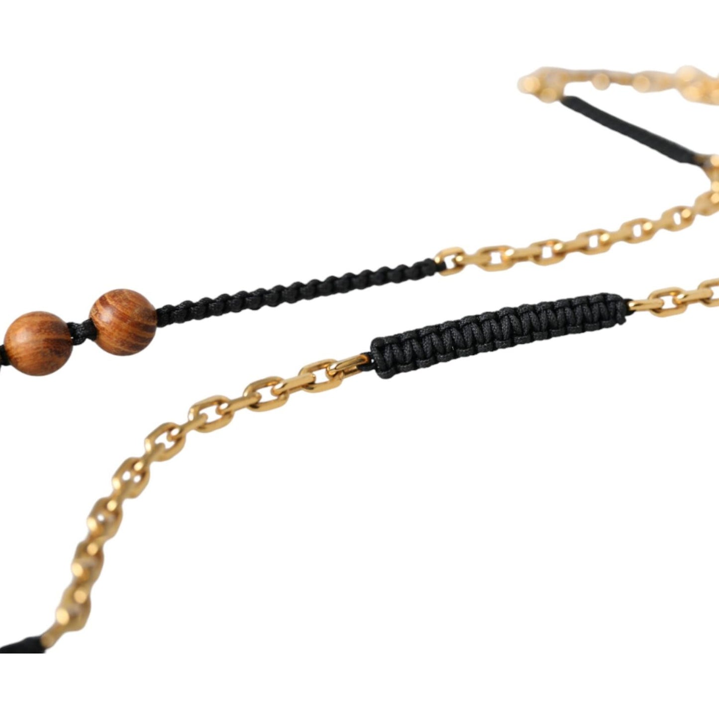 Dolce & Gabbana Black Gold Wooden Beaded Logo Pendant Necklace Dolce & Gabbana Dark Khaki