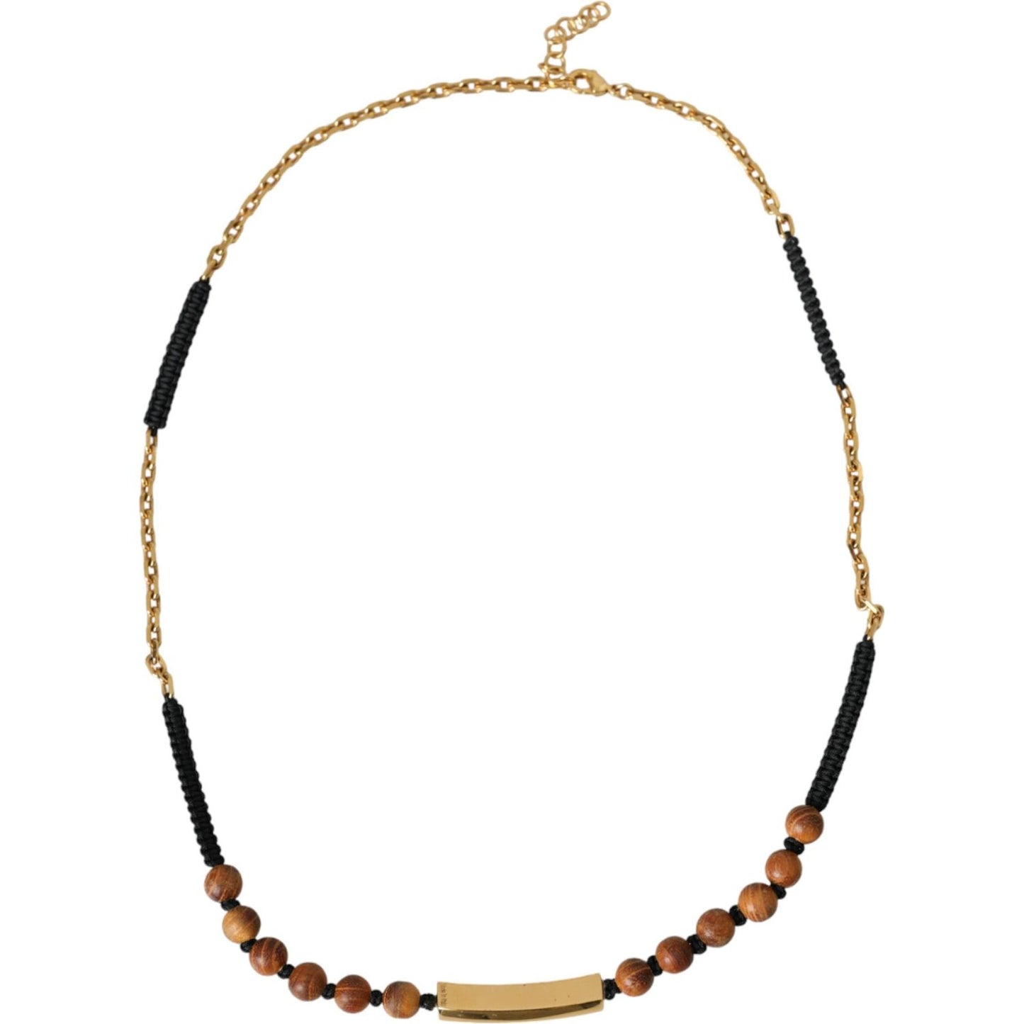 Dolce & Gabbana Black Gold Wooden Beaded Logo Pendant Necklace Dolce & Gabbana Dark Khaki