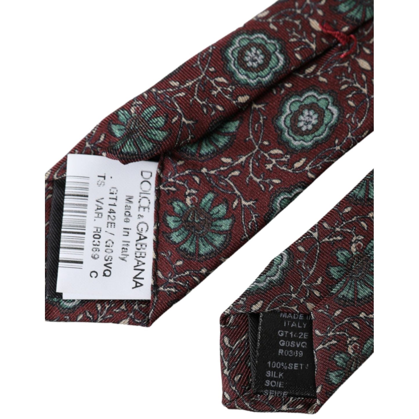 Dolce & Gabbana Maroon Floral 100% Silk Adjustable Men Tie KRA3317
