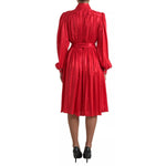 Dolce & Gabbana Red Button Down Belted Midi Satin Silk Dress DR28739 - 44