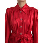 Dolce & Gabbana Red Button Down Belted Midi Satin Silk Dress DR28739 - 44