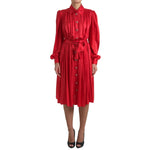 Dolce & Gabbana Red Button Down Belted Midi Satin Silk Dress DR28739 - 44