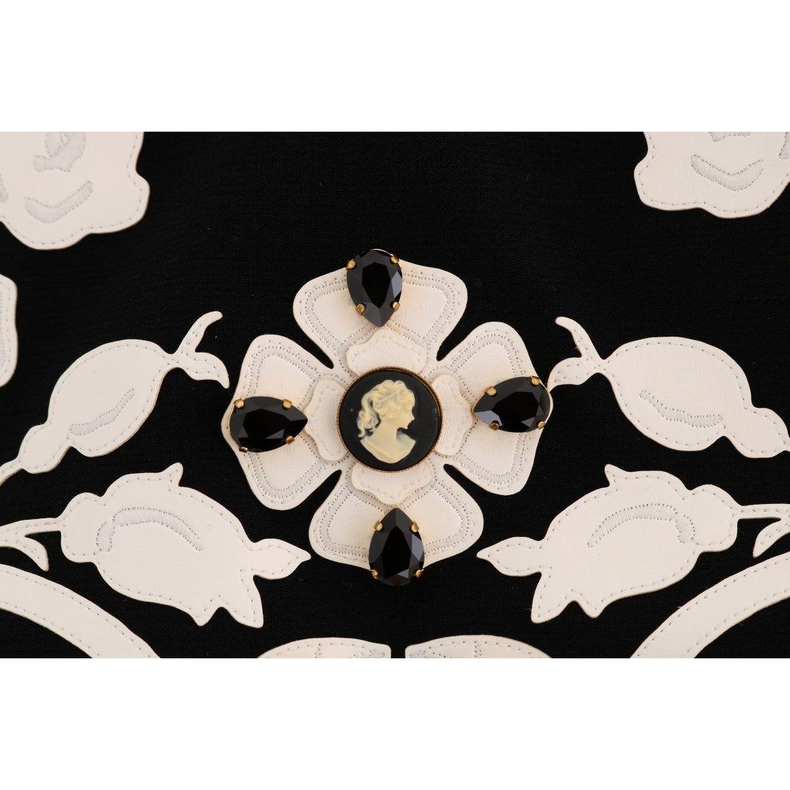 Dolce & Gabbana Black White Floral Baroque Crystal Pencil Skirt Dolce & Gabbana Light Gray
