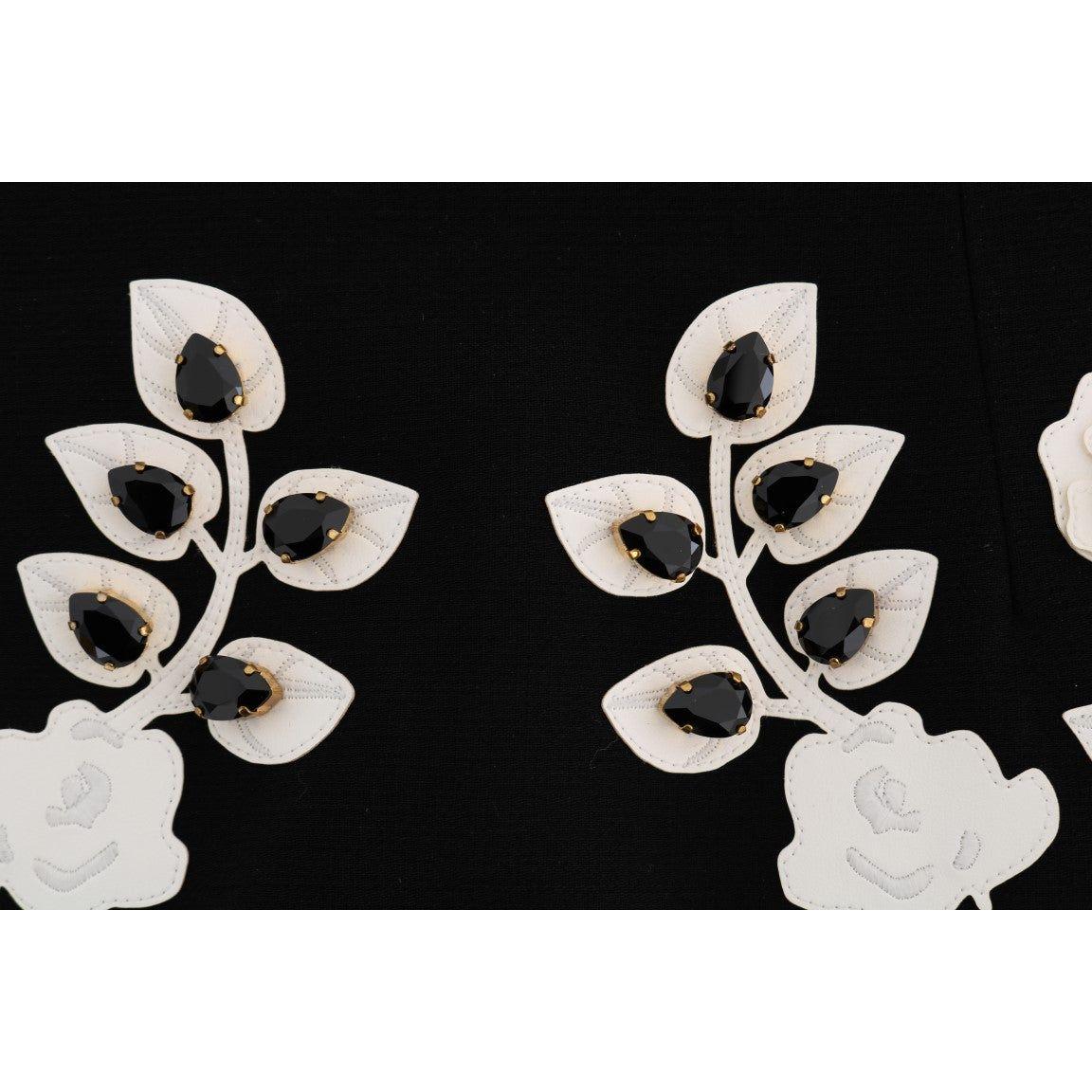 Dolce & Gabbana Black White Floral Baroque Crystal Pencil Skirt Dolce & Gabbana Black
