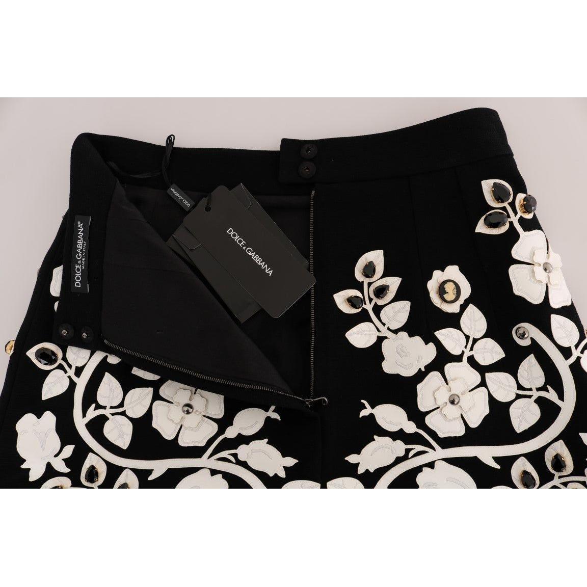Dolce & Gabbana Black White Floral Baroque Crystal Pencil Skirt Dolce & Gabbana Light Gray