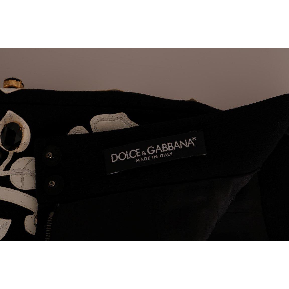 Dolce & Gabbana Black White Floral Baroque Crystal Pencil Skirt Dolce & Gabbana Black