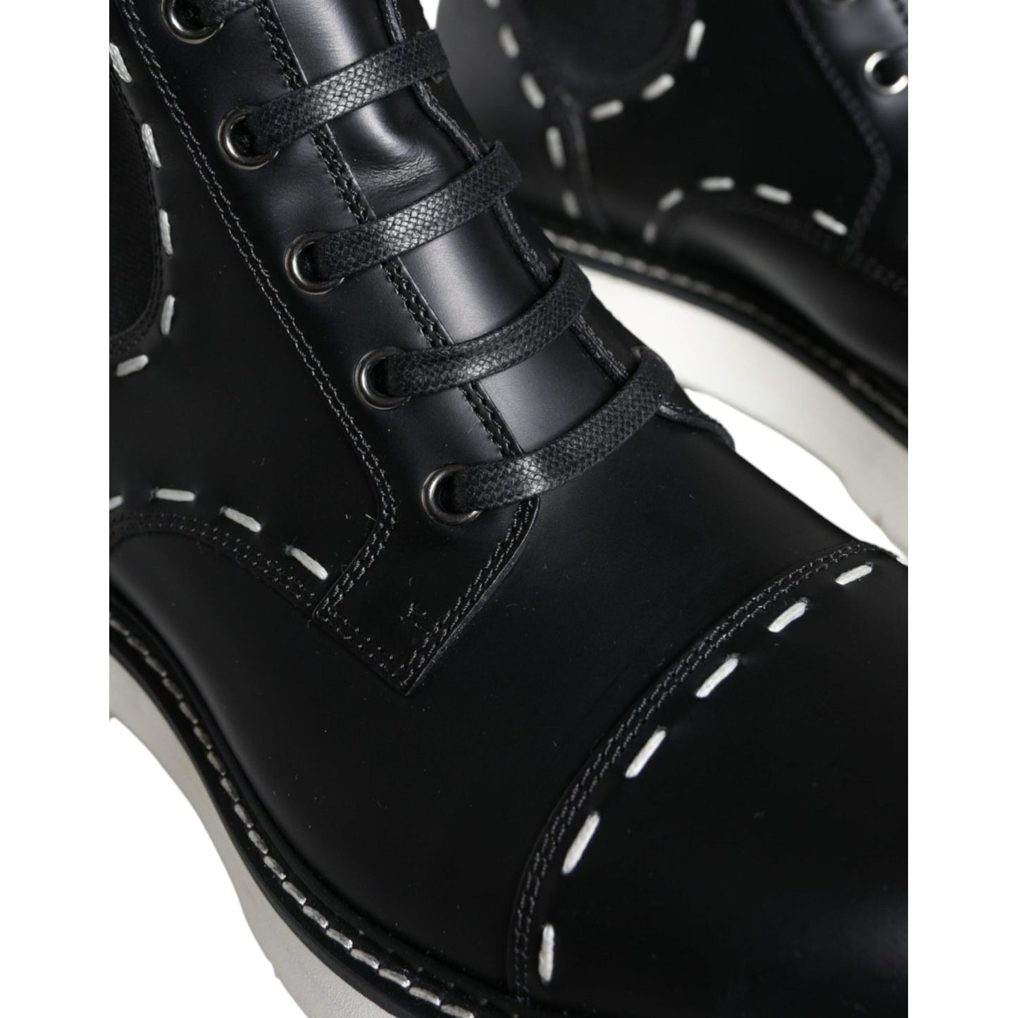 Dolce & Gabbana Black Leather Combat Mid Calf Boots Shoes LA11272-36