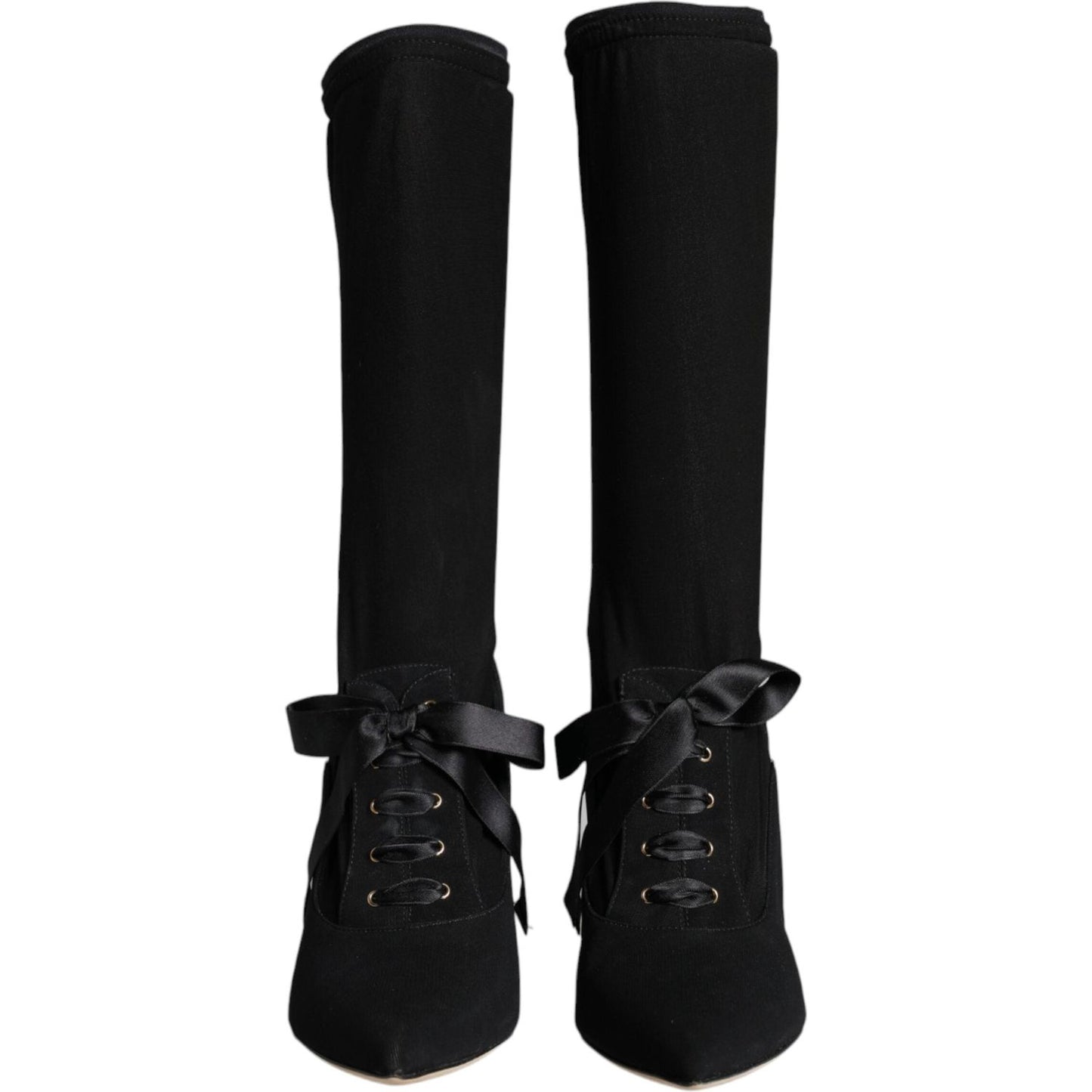 Dolce & Gabbana Black Stiletto Heels Mid Calf Boots Shoes LA11364-38.5