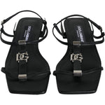Dolce & Gabbana Black Leather Logo Ankle Strap Keira Sandals Shoes LA11685-39