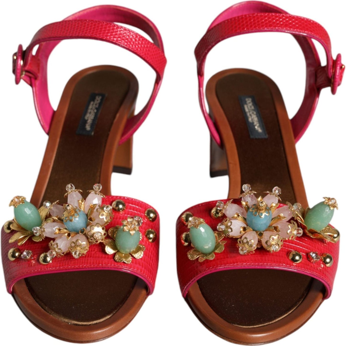 Dolce & Gabbana Fuchsia Leather Embellished Keira Sandals Shoes Dolce & Gabbana Saddle Brown