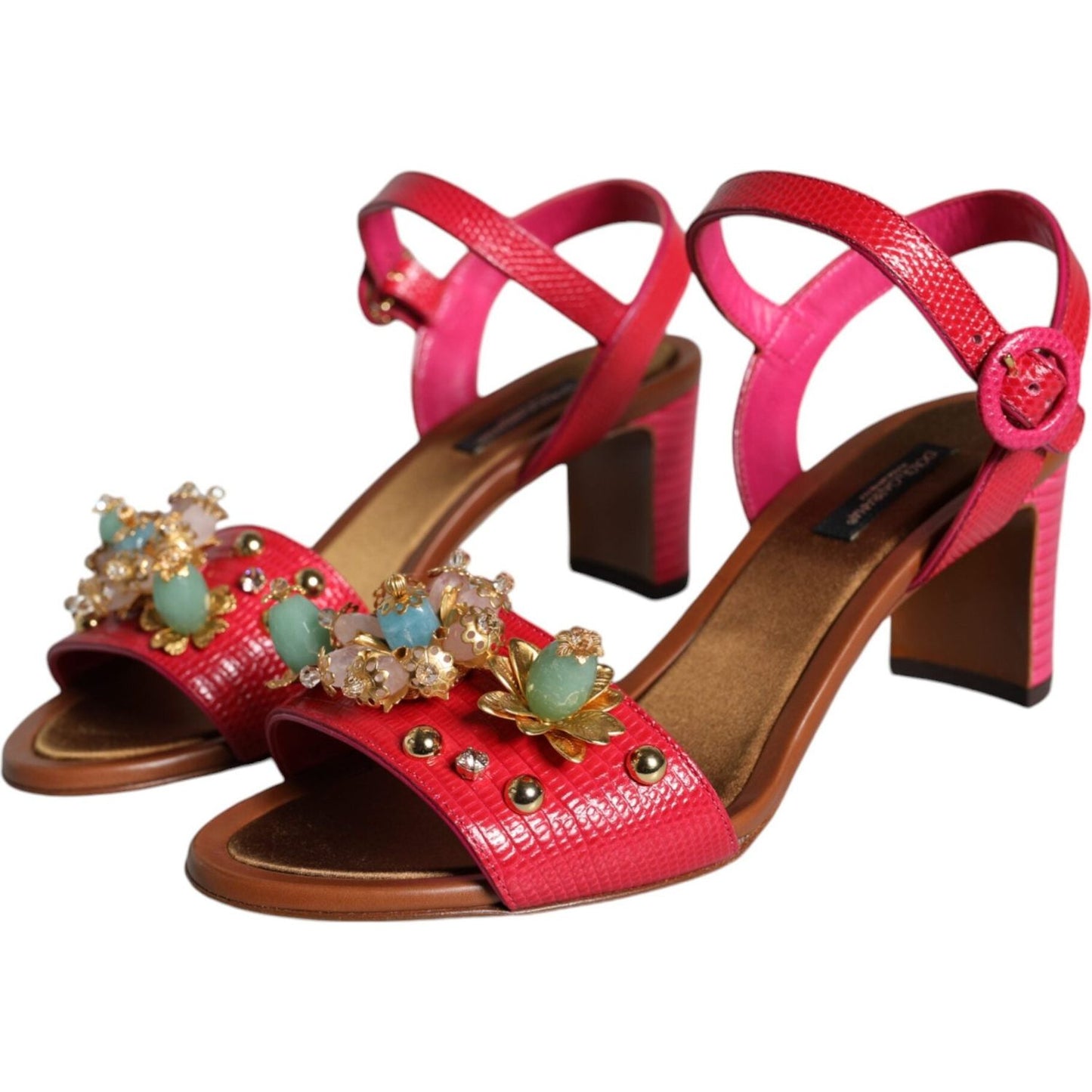 Dolce & Gabbana Fuchsia Leather Embellished Keira Sandals Shoes Dolce & Gabbana Sienna