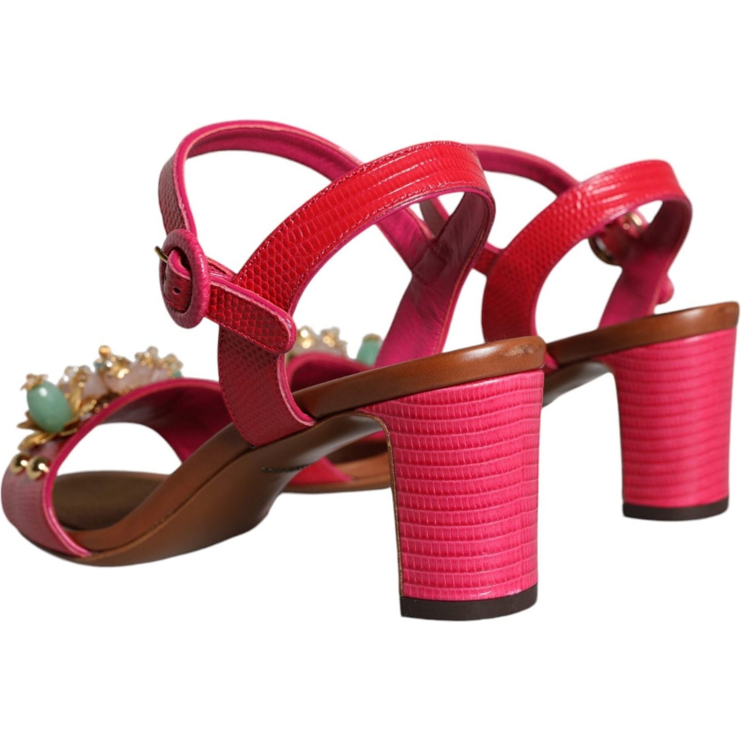 Dolce & Gabbana Fuchsia Leather Embellished Keira Sandals Shoes Dolce & Gabbana Brown