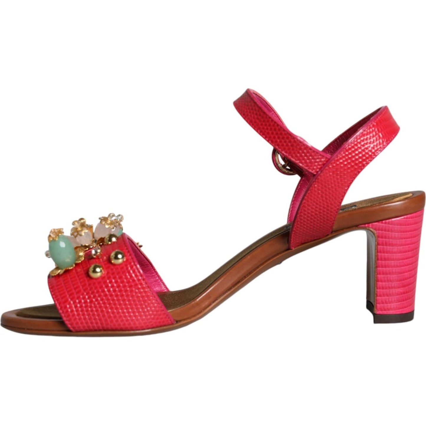 Dolce & Gabbana Fuchsia Leather Embellished Keira Sandals Shoes Dolce & Gabbana Maroon
