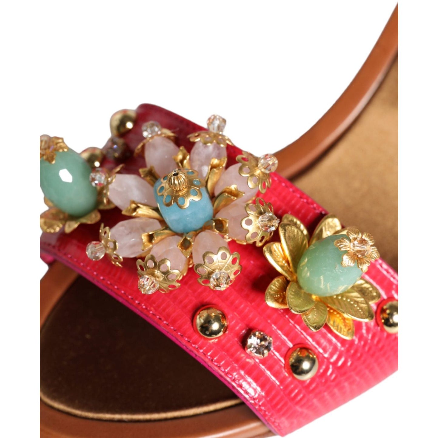 Dolce & Gabbana Fuchsia Leather Embellished Keira Sandals Shoes Dolce & Gabbana Sienna