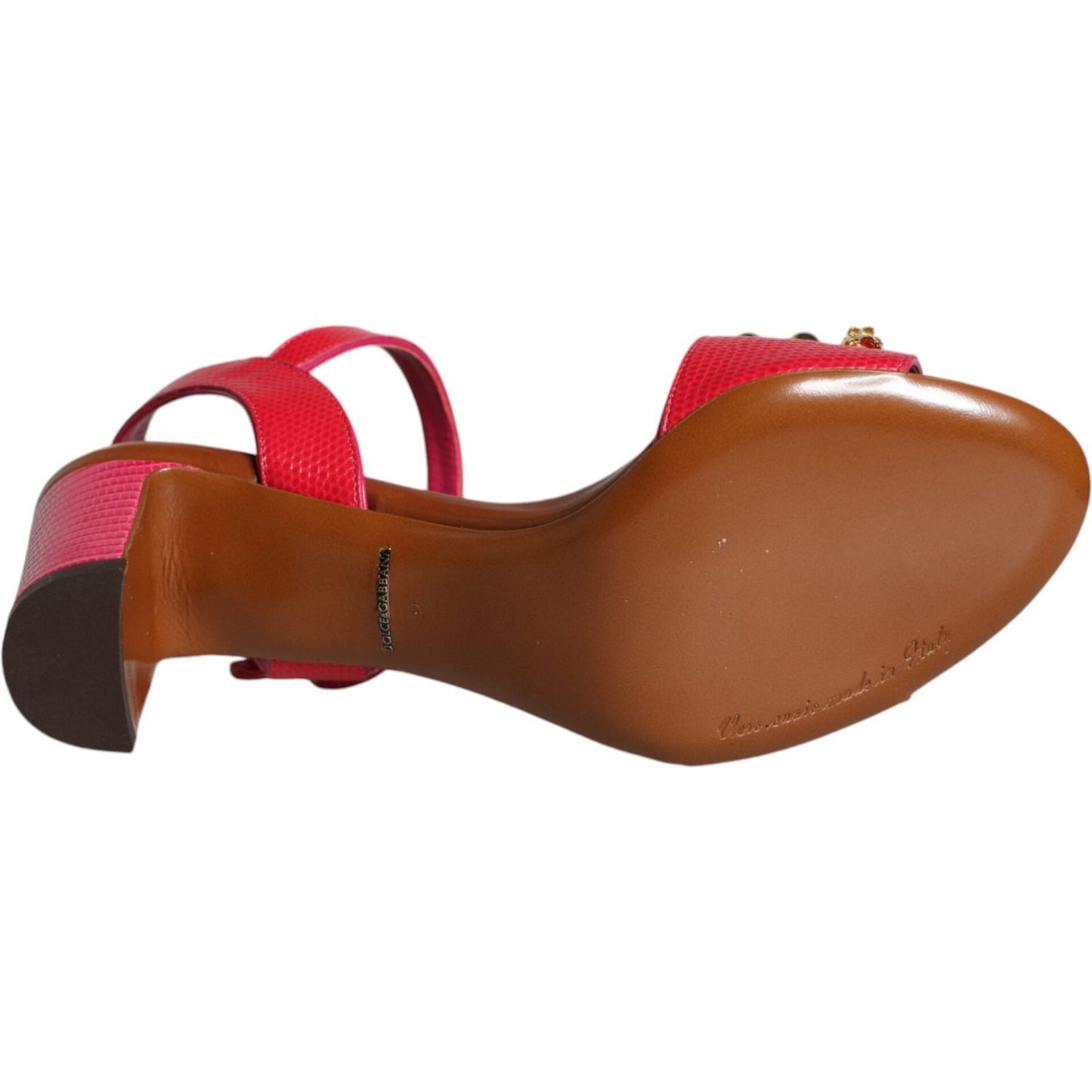 Dolce & Gabbana Fuchsia Leather Embellished Keira Sandals Shoes Dolce & Gabbana Saddle Brown