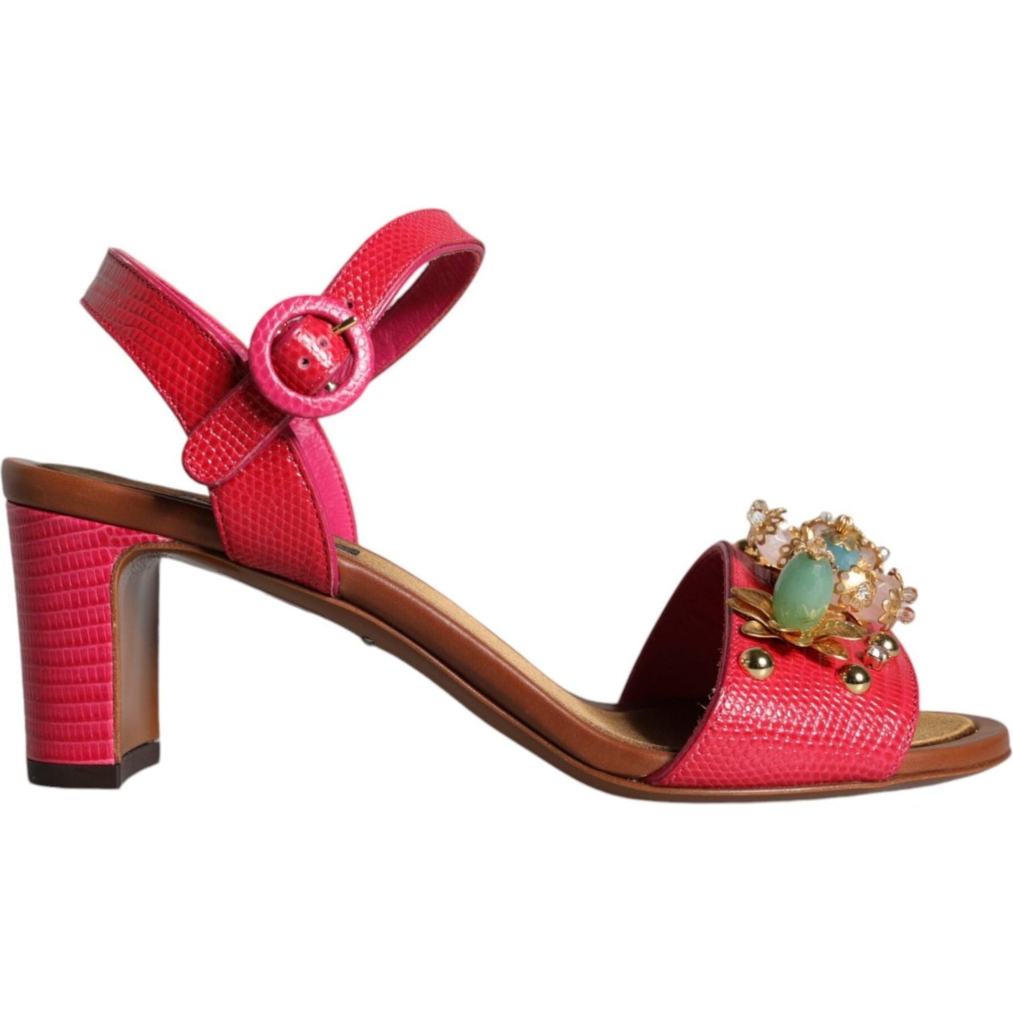 Dolce & Gabbana Fuchsia Leather Embellished Keira Sandals Shoes Dolce & Gabbana Brown