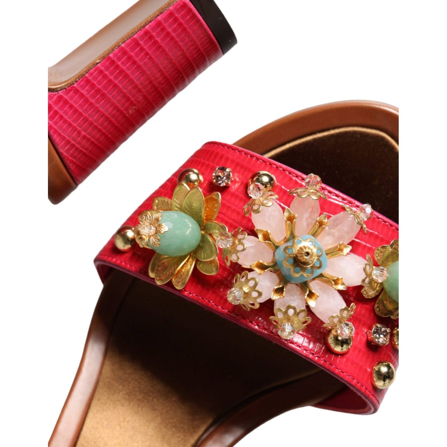 Dolce & Gabbana Fuchsia Leather Embellished Keira Sandals Shoes Dolce & Gabbana Sienna