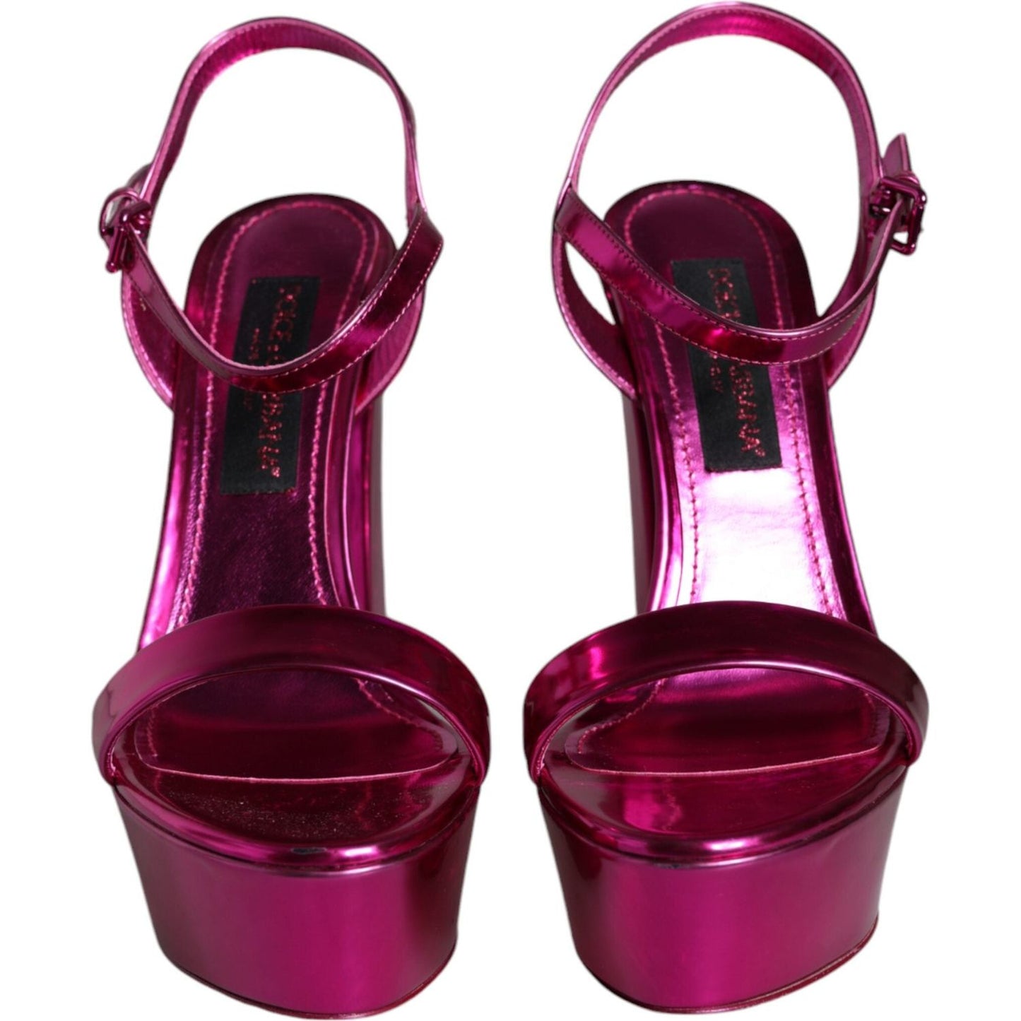 Dolce & Gabbana Fuchsia Leather Platform Logo Keira Sandals Shoes Dolce & Gabbana Dark Red
