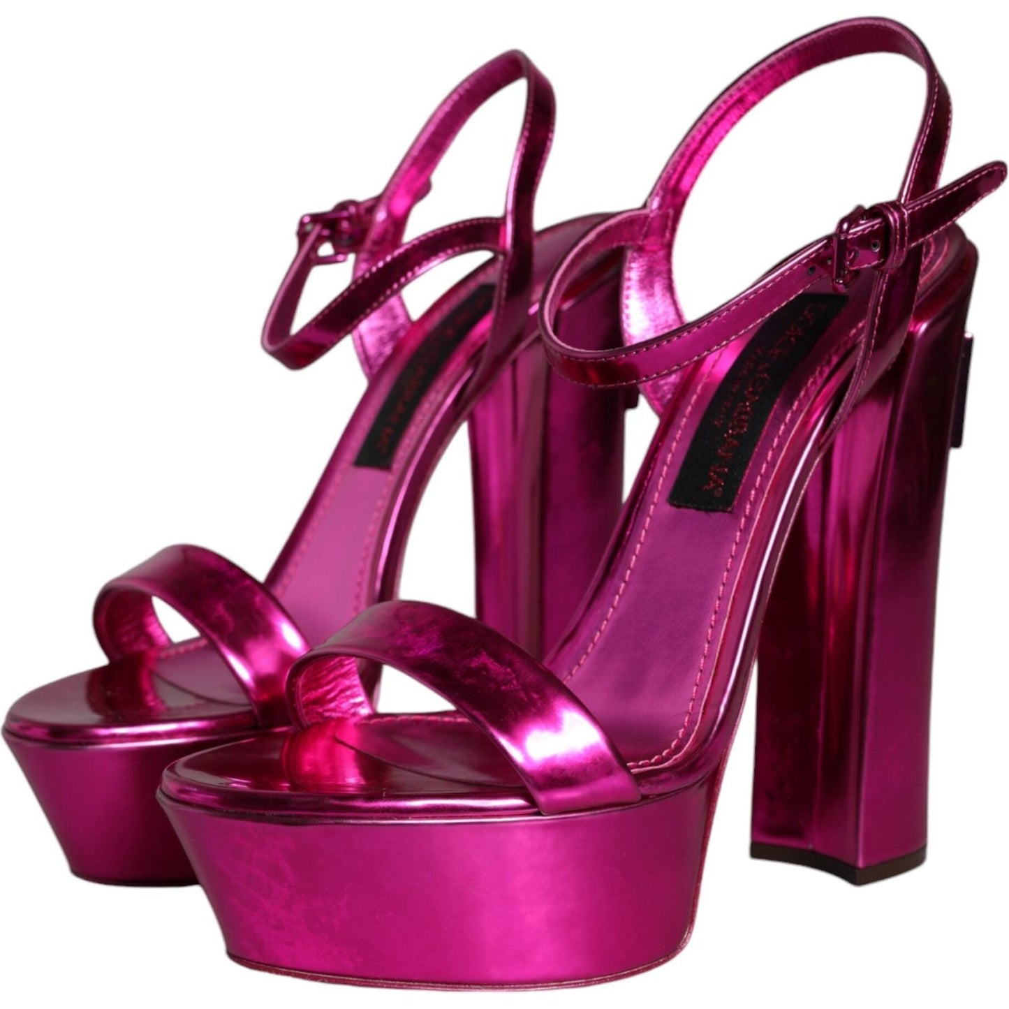 Dolce & Gabbana Fuchsia Leather Platform Logo Keira Sandals Shoes Dolce & Gabbana Brown