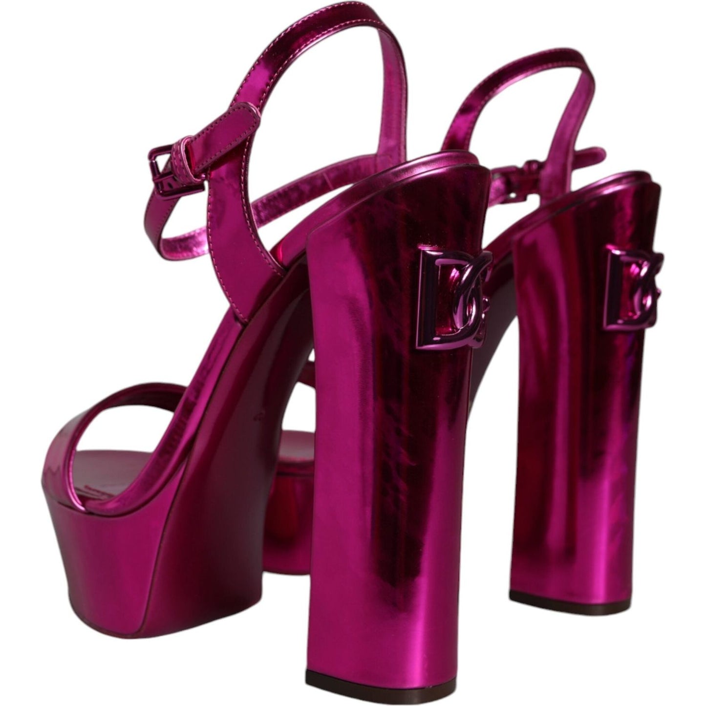 Dolce & Gabbana Fuchsia Leather Platform Logo Keira Sandals Shoes Dolce & Gabbana Dark Red