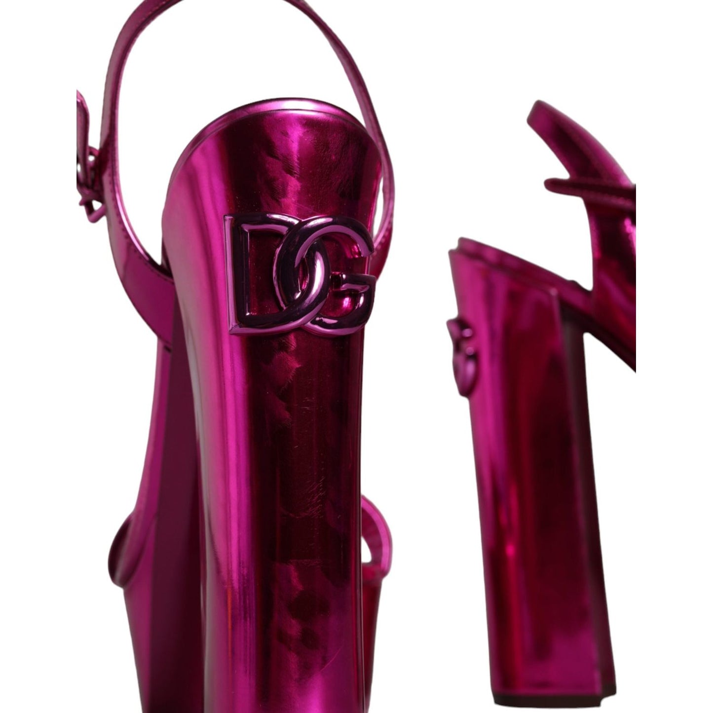 Dolce & Gabbana Fuchsia Leather Platform Logo Keira Sandals Shoes Dolce & Gabbana Dark Red