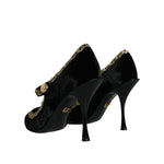 Dolce & Gabbana Black Mary Janes Velvet Gold Pumps Shoes LA11583-36