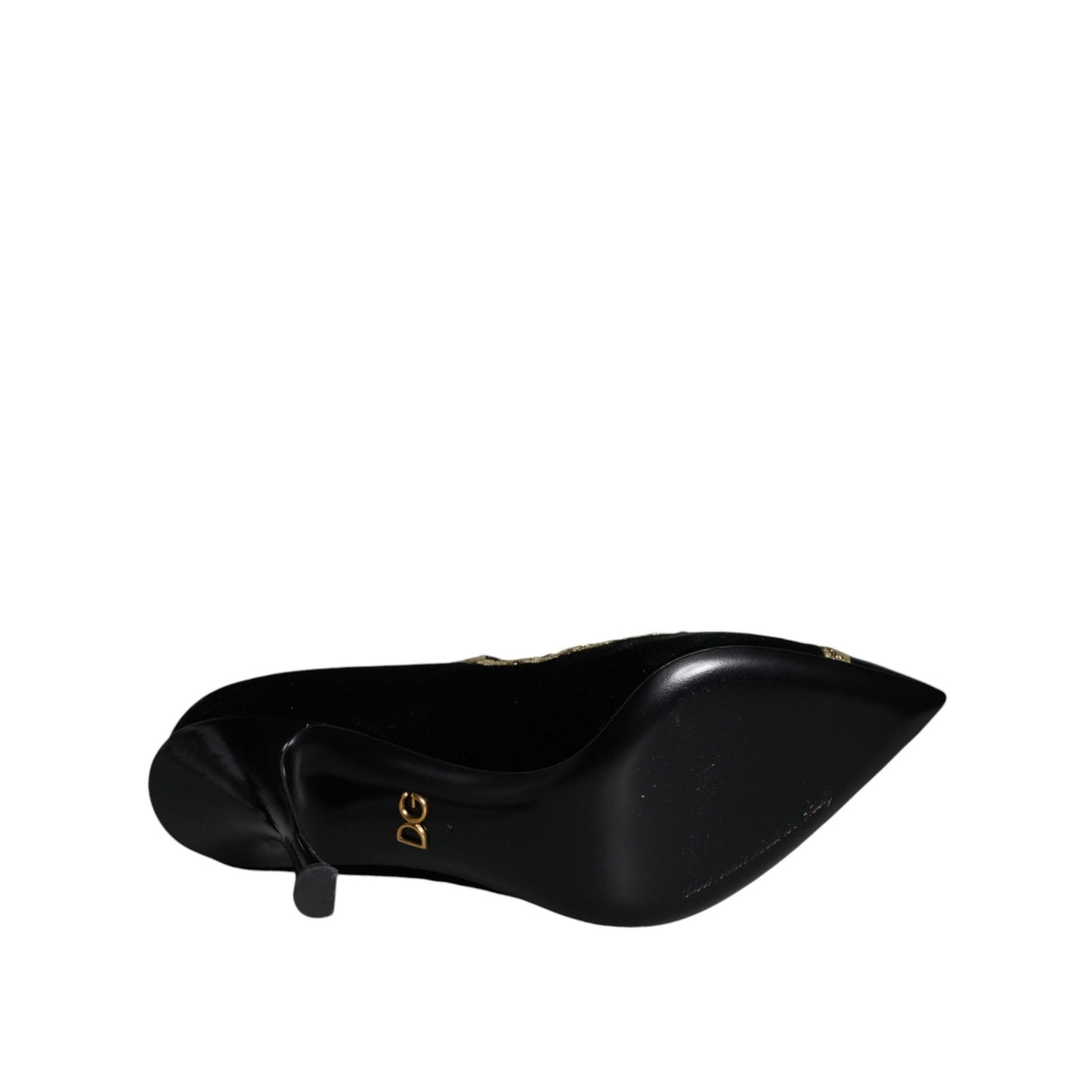 Dolce & Gabbana Black Mary Janes Velvet Gold Pumps Shoes LA11583-36
