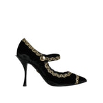 Dolce & Gabbana Black Mary Janes Velvet Gold Pumps Shoes LA11583-36
