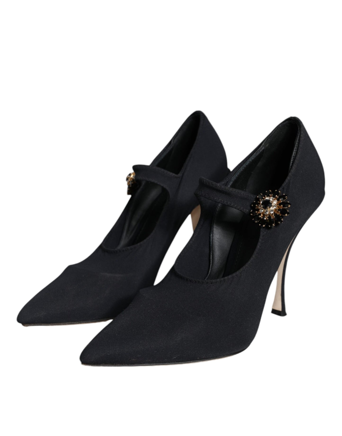 Dolce & Gabbana Black Mary Jane Jersey Crystal Pumps Shoes Dolce & Gabbana Black