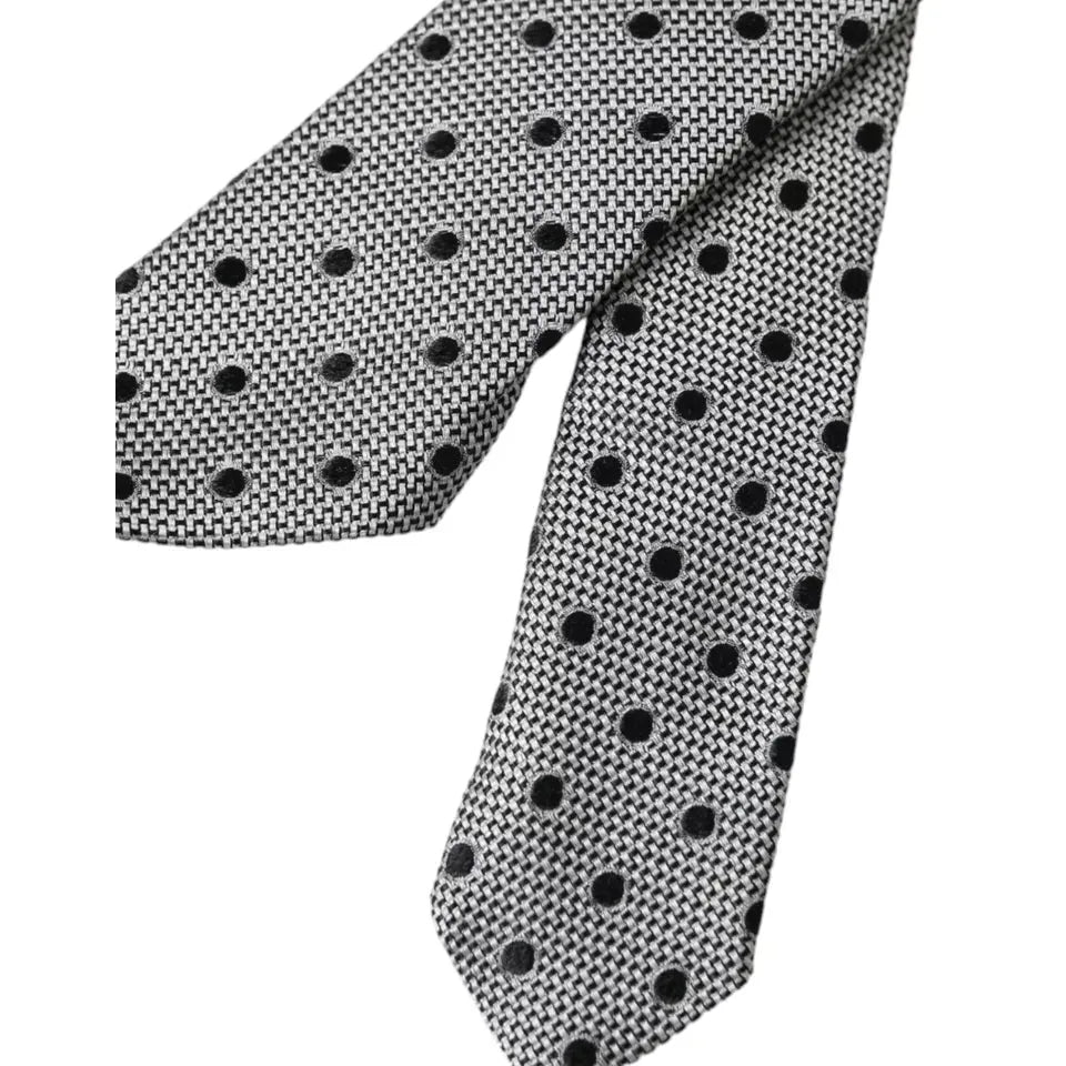 Dolce & Gabbana Black White Dot Fantasy Silk Adjustable Men Tie KRA3364