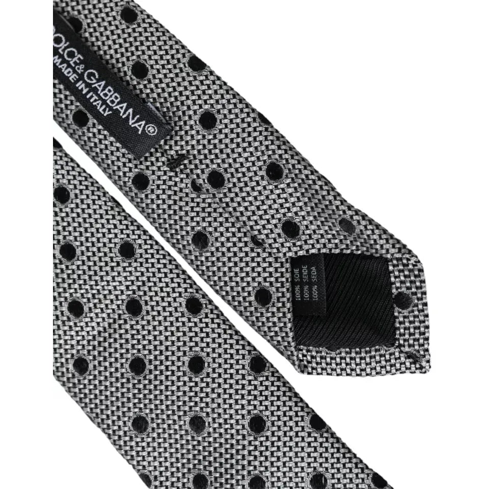 Dolce & Gabbana Black White Dot Fantasy Silk Adjustable Men Tie KRA3364