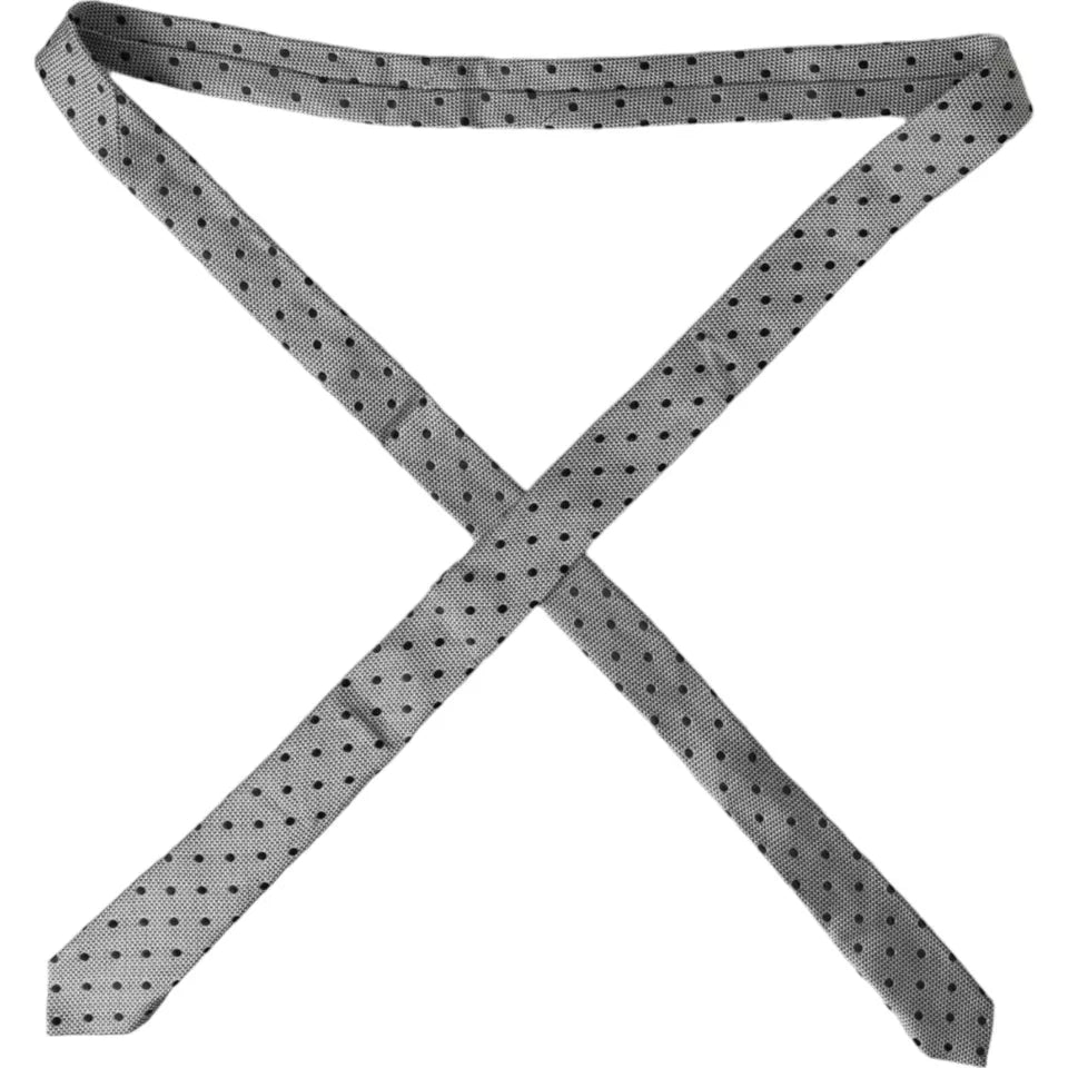 Dolce & Gabbana Black White Dot Fantasy Silk Adjustable Men Tie KRA3364